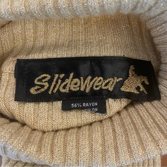 SLIDEWEAR western show top women's S/M ribbed gold tan metallic Bling embroidery - Picture 9 of 12